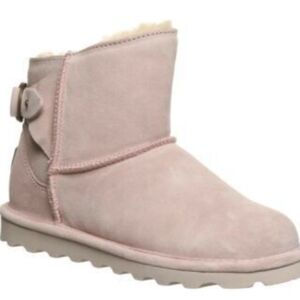 Pink  Suede Bear Paw Fur Winter Ankle Boots
